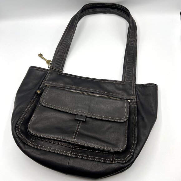 Fossil Shoulder Bag Black Key Charm Leather Purse - Picture 1 of 6